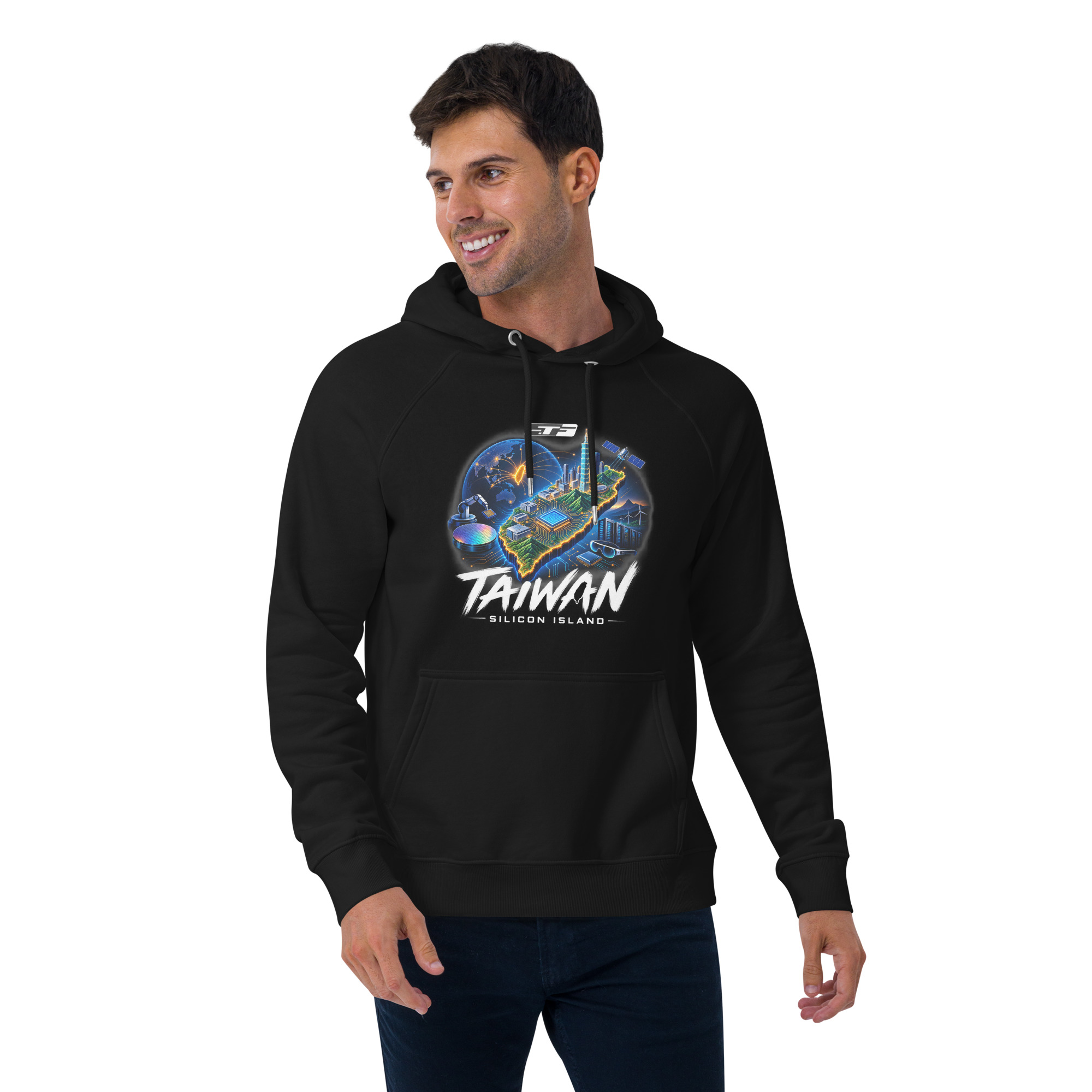 Unisex eco raglan hoodie: "Taiwan, Silicon Island" - Image 4