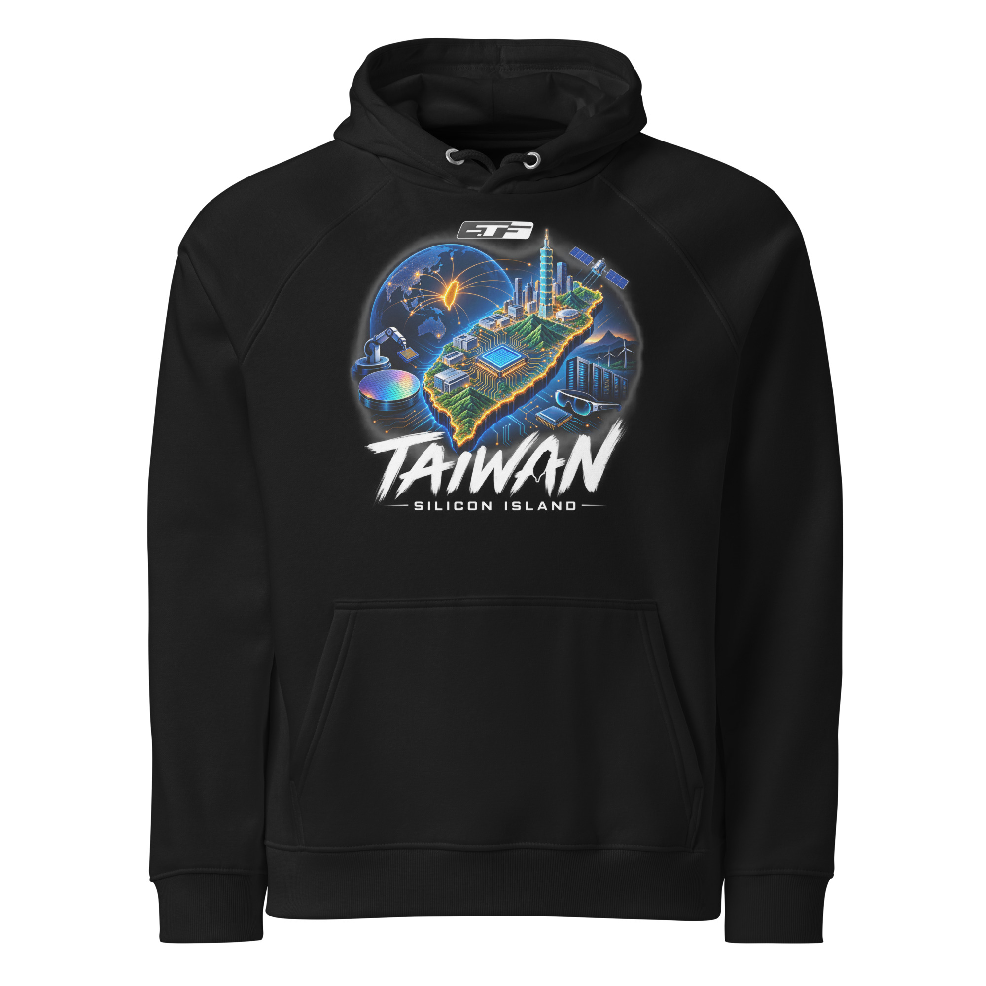 Unisex eco raglan hoodie: "Taiwan, Silicon Island"