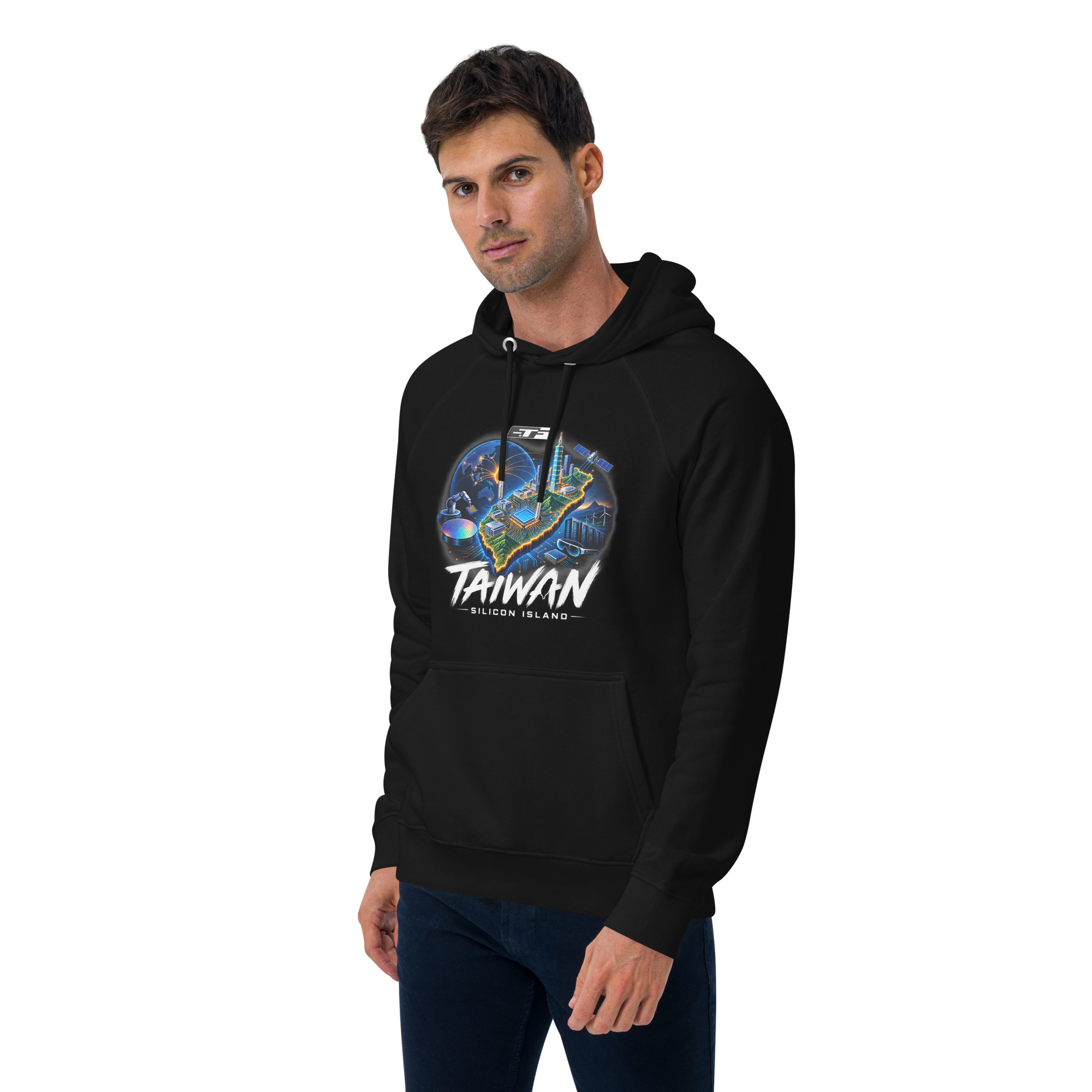 Unisex eco raglan hoodie: "Taiwan, Silicon Island" - Image 2