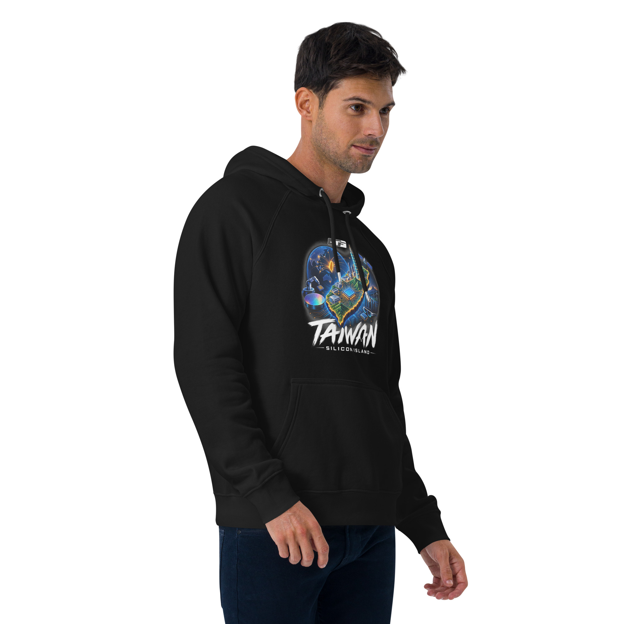 Unisex eco raglan hoodie: "Taiwan, Silicon Island" - Image 3